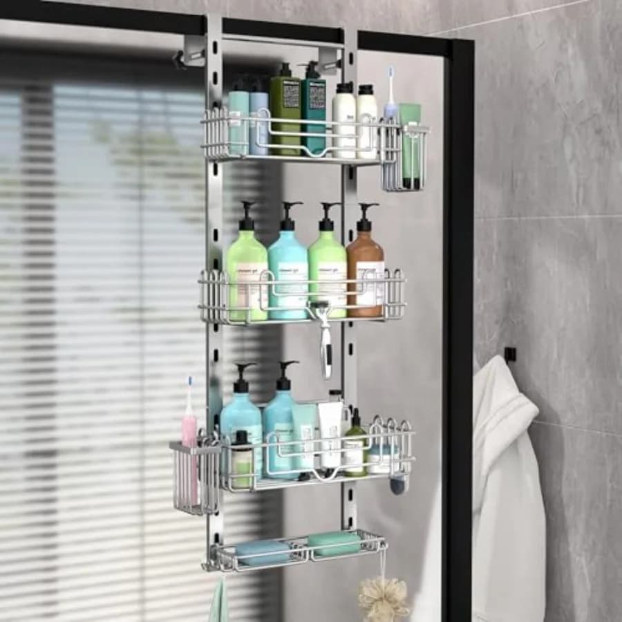 Organizzatore da doccia sospeso - Mensola doccia con 22 ganci e 2 porta spazzolini, regolabile senza foratura per bagno