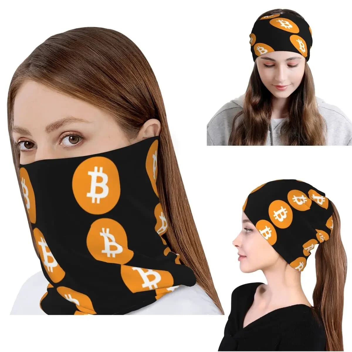 Bitcoin Logo Bandana Neck Cover Mask Scarf Multifunction Balaclava Beanies Hat Unisex Adult Windproof