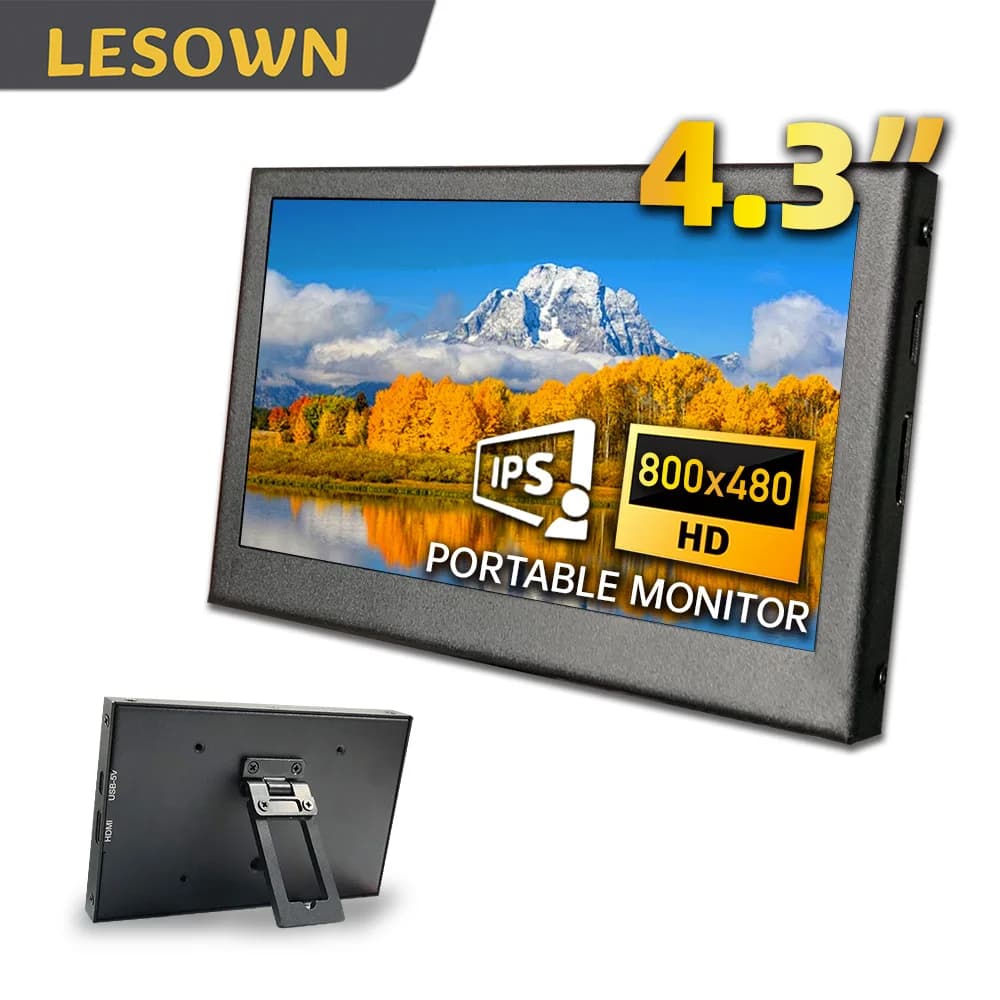 LESOWN Portable Monitor 4.3 Inch 800x480 IPS LCD, Mini HDMI Screen for Work, Laptop, Raspberry Pi