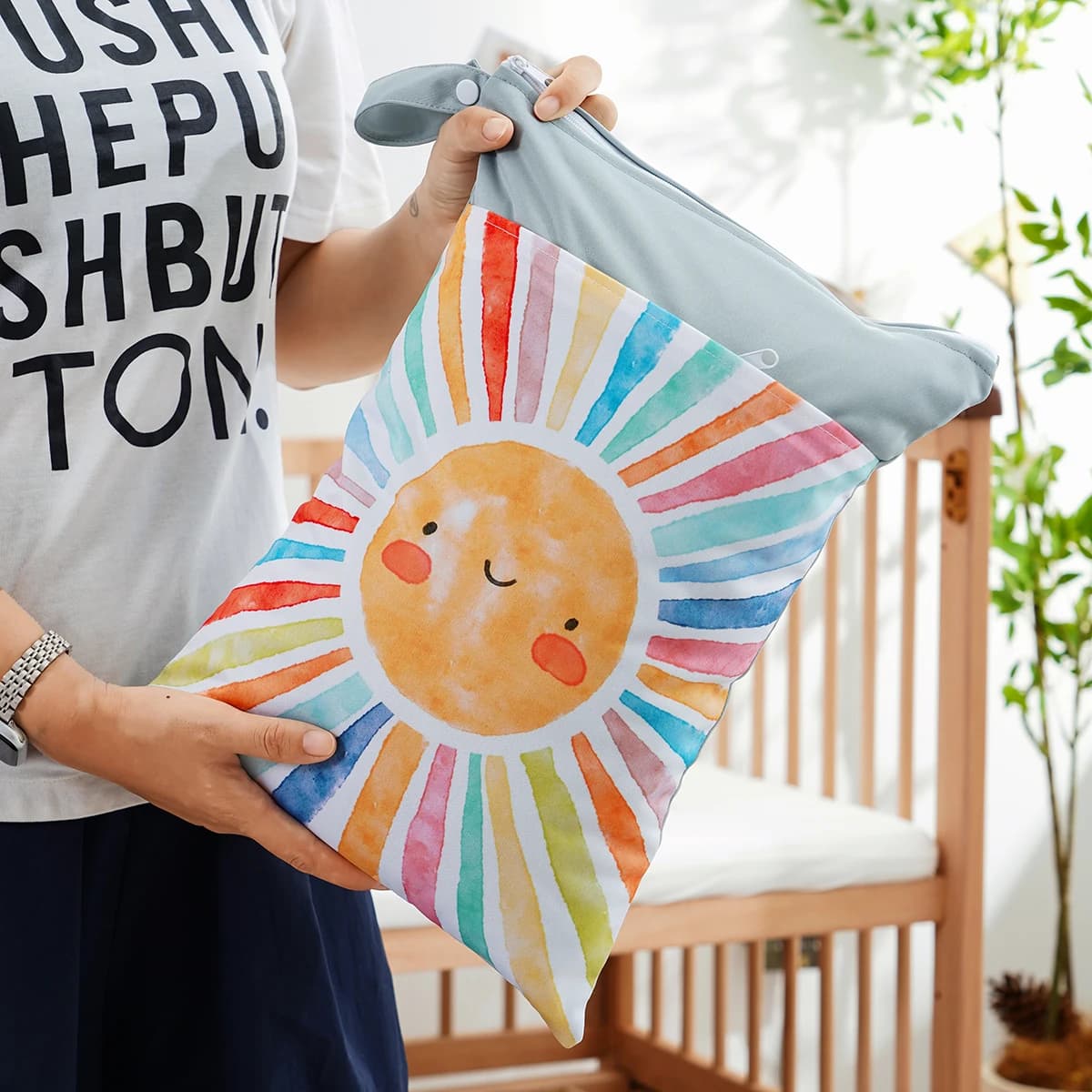 Borsa asciutto e bagnato riutilizzabile impermeabile 30 * 40CM con due borse per pannolini lavabili per pannolini per bambini con cerniera Borsa per trasporto con maniglia per passeggino