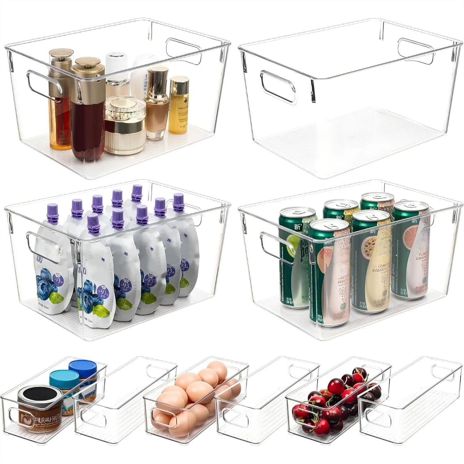 Clear Plastic Storage Bins, 10 Pack Stackable Organizer Containers with Handles for Pantry Kitchen Cabinet Shelf