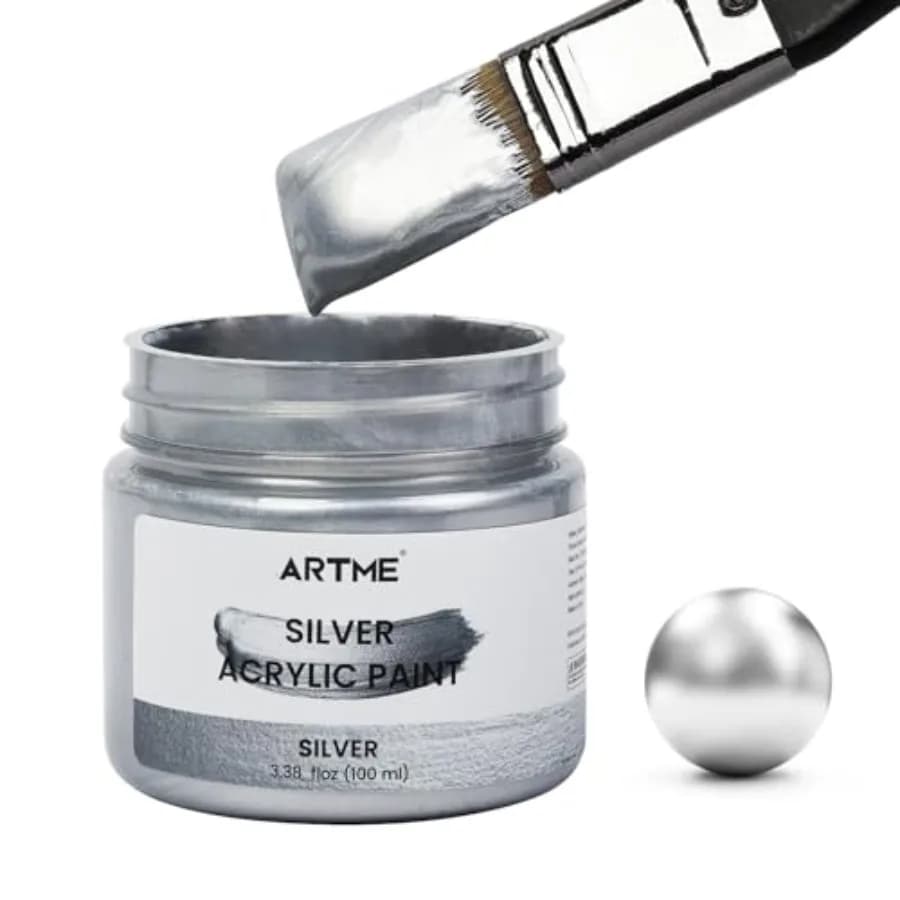 Metallic Silver Acrylic Paint, 100ml Silver Paint for Art, Hand-crafts, Non-Toxic, Non-Fading, Ideal for Canvas, Wood, Fabric,