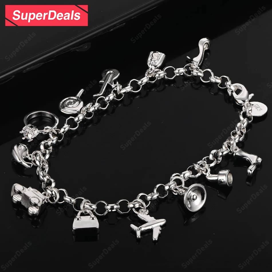 SuperDeals Scarpe e borse Ciondolo O Catena Bracciale in argento sterling 925 Gioielli di moda da donna Festa di nozze Regalo squisito