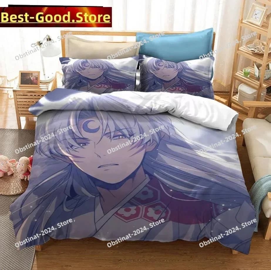 Top Anime Inuyasha Copripiumino Sesshoumaru Stampato singolo Piumino Trapunta Copripiumino Federa 3 pezzi Set Bambini Taglia adulto