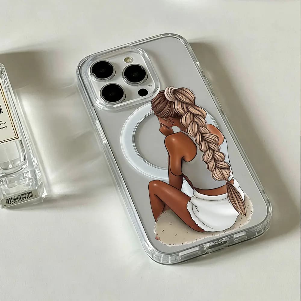 Dark Skin Fashion Woman For MagSafe Magnetic Clear Phone Case For iPhone 17 16 15 14 13 12 11 Pro XS Max Plus Air 17e 16e Cover