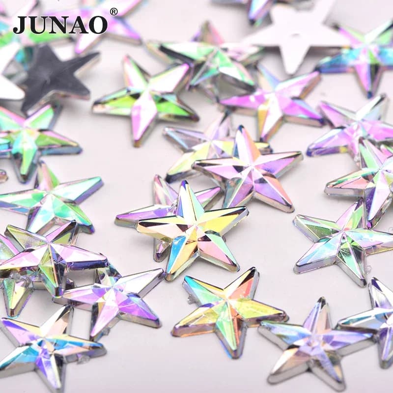 JUNAO 100 pz 10mm Cristallo AB Stella Flatback Strass Colla Su Diamanti di Cristallo Non Hotfix Strass Lucido Viso Unghie artistiche Pietre