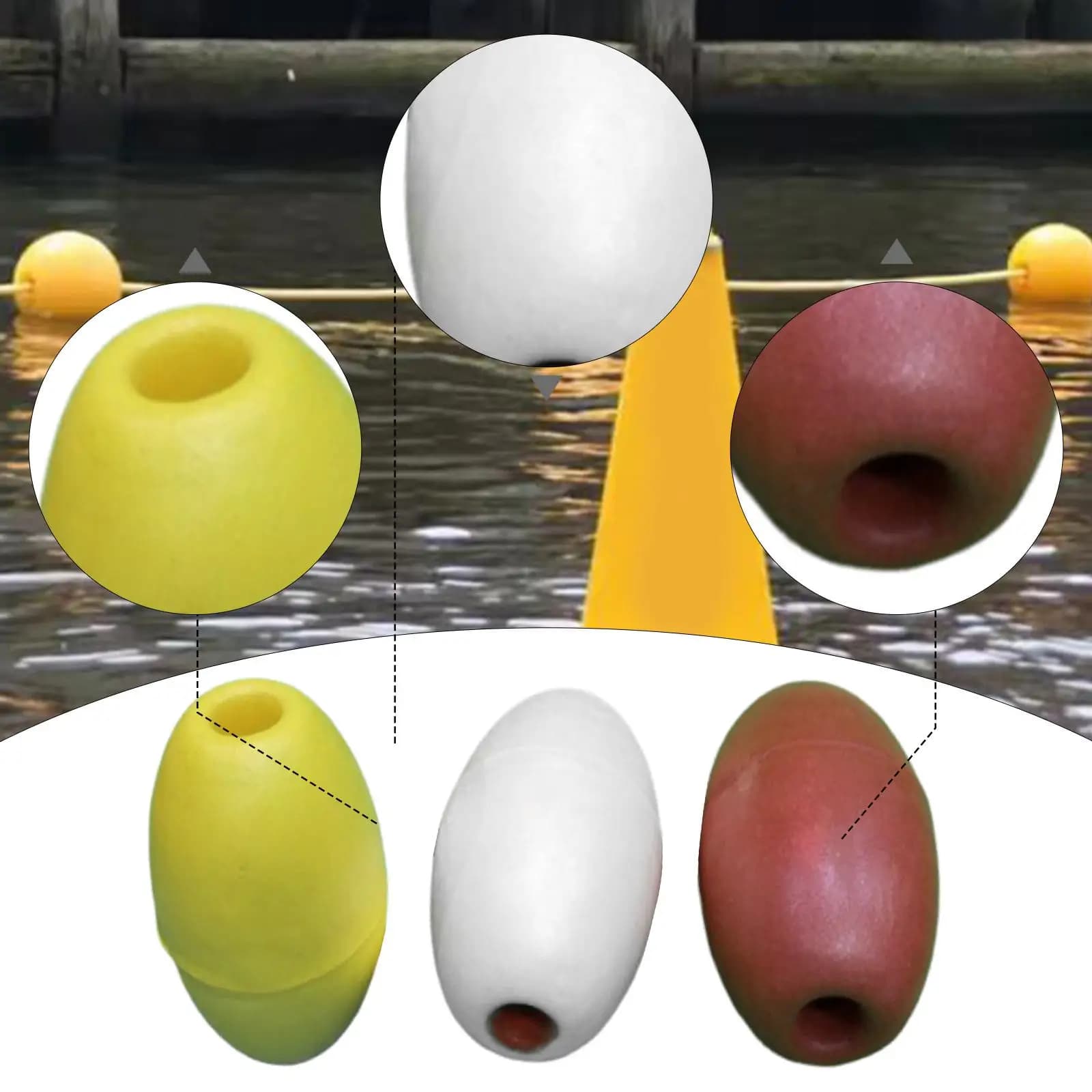 Float Buoy Water Float Olive Shaped Buoyant Accessory Throw Line Rope Buoy for Water Activities Swimming Dock Marine Boating
