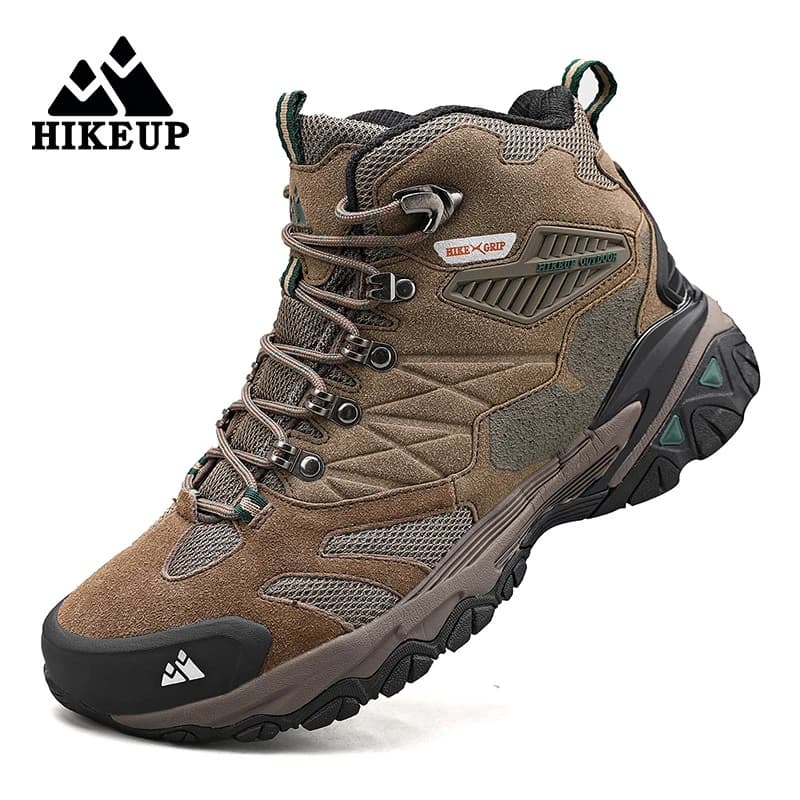 HIKEUP Scarponi invernali da uomo Scarponi da trekking all'aperto Scarpe da ginnastica da trekking da esterno alte in pelle scamosciata Stivali tattici da montagna da uomo