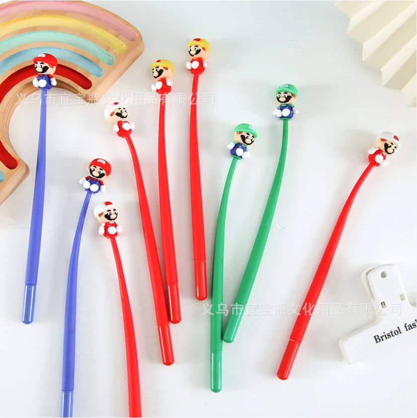 12/48 Pezzi Penne Gel Super Mario Carine con Effetto Oscillante, Inchiostro Nero 0.5mm, Penna Antistress per Studenti, Cancelleria Scolastica, Regalo