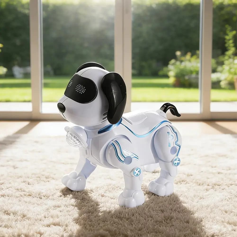 Electric Walking Robot Dog Toy with Music and Lights Interactive Electronic Pet for Kids Toddlers Leash Walking Puppy Gift