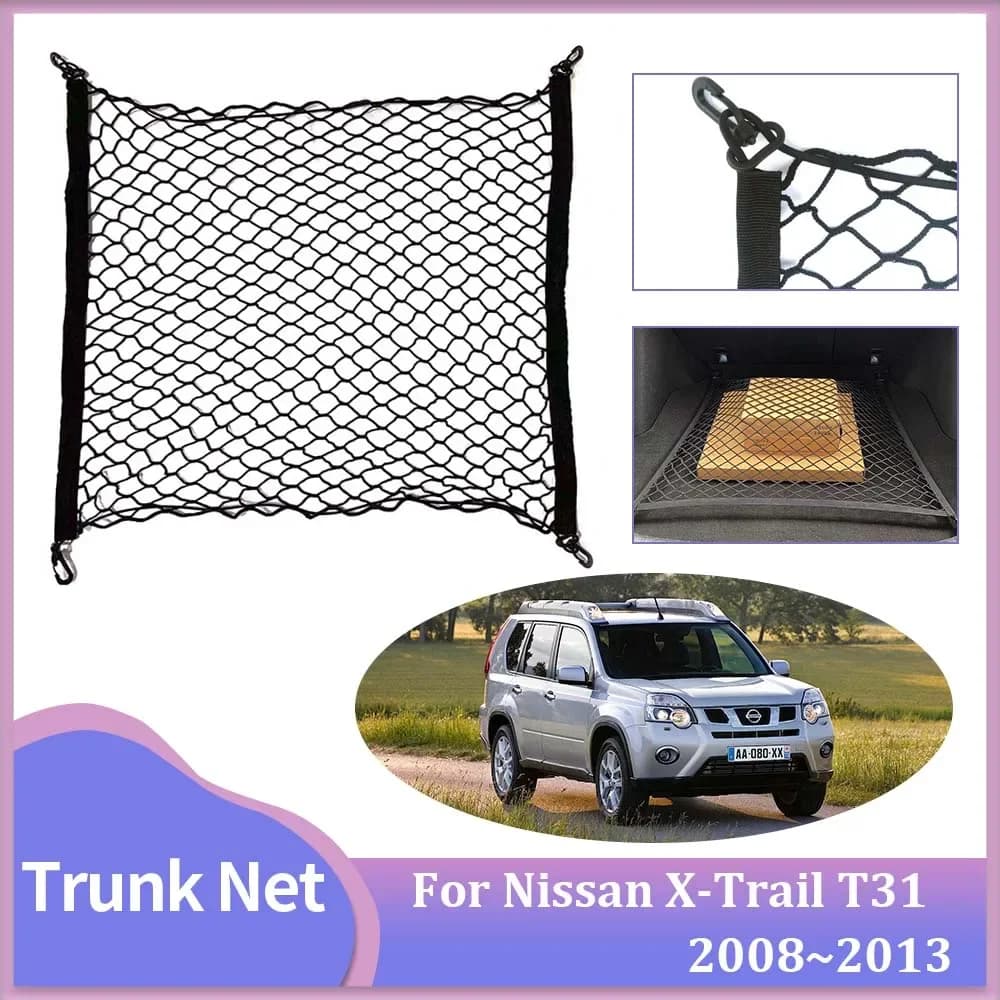 Rete del bagagliaio dell'auto per Nissan X-Trail XTRAIL Rogue T31 2008 ~ 2013 Organizer per riporre i bagagli in rete di carico ganci elastici tascabili accessori