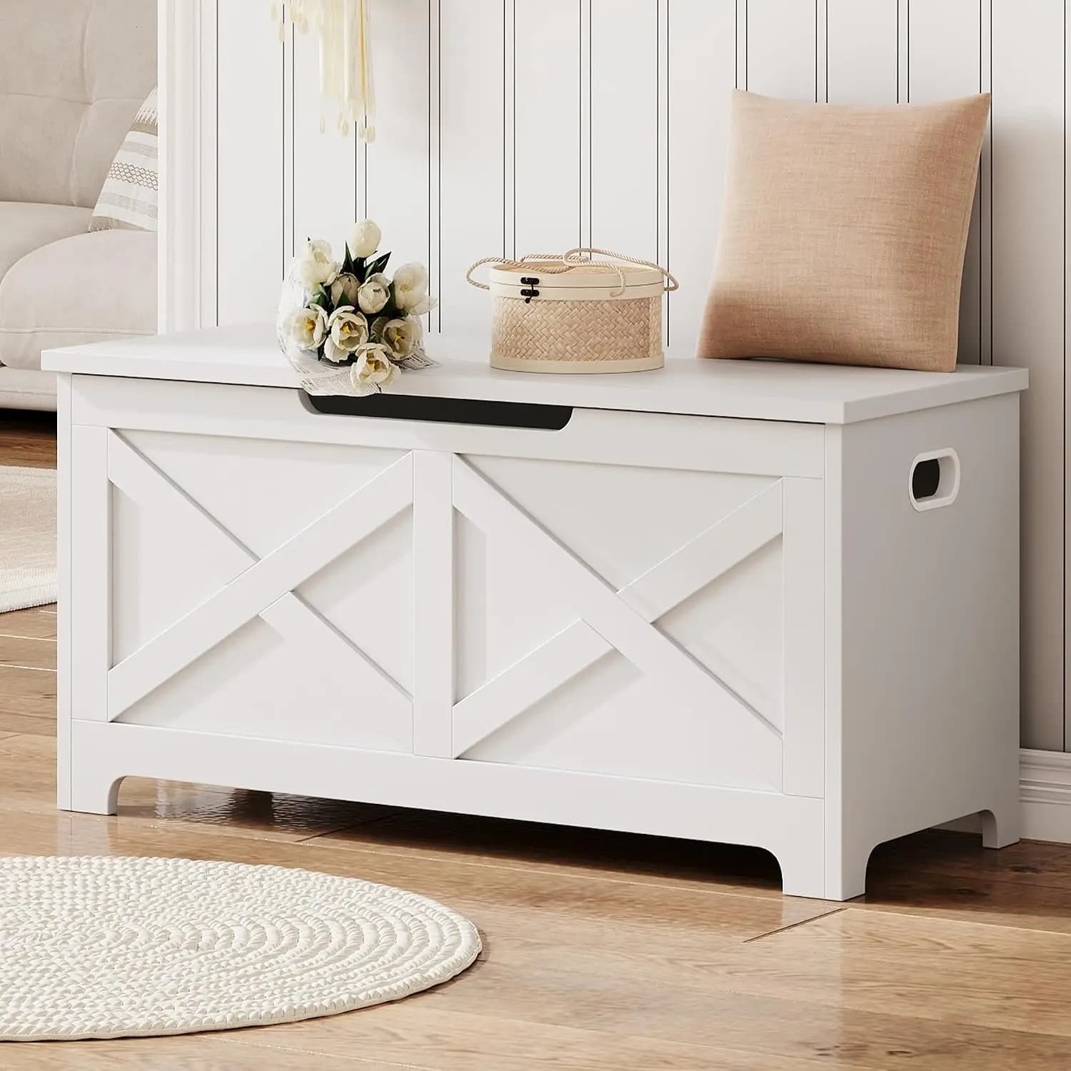 TWISTER.CK 39.4" Storage Chest & Bench with Safety Hinge, Multipurpose Storage Bench for Bedroom, Living Room & Entryway