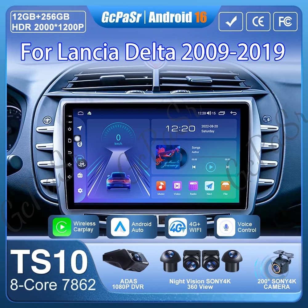 Android 16 Car Radio For Lancia Delta 2009-2019 GPS Navigation Android Auto Display Carplay Wifi Autoradio No 2din Video Display
