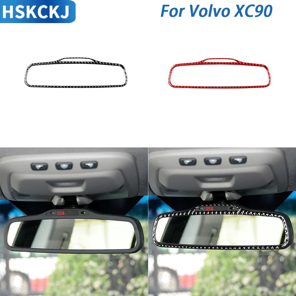 Car Accessories Carbon Fiber Revision Mirror Decorative Frame Interior Cover Panel Trim Wall decal modified for Volvo XC90 2004—2013