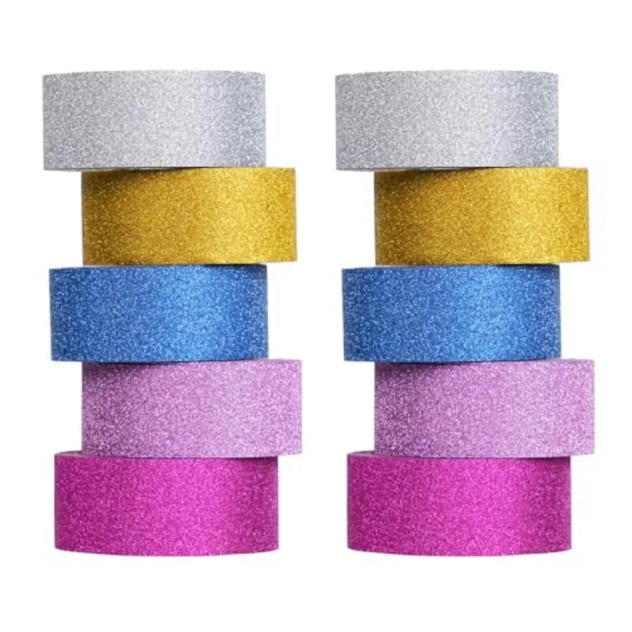 10 Rolls Glitter Washi Tape Set, 15mm x 3m Sparkle Decorative Masking Tape, Premium Adhesive Craft Tape for DIY Scrapbooking, G