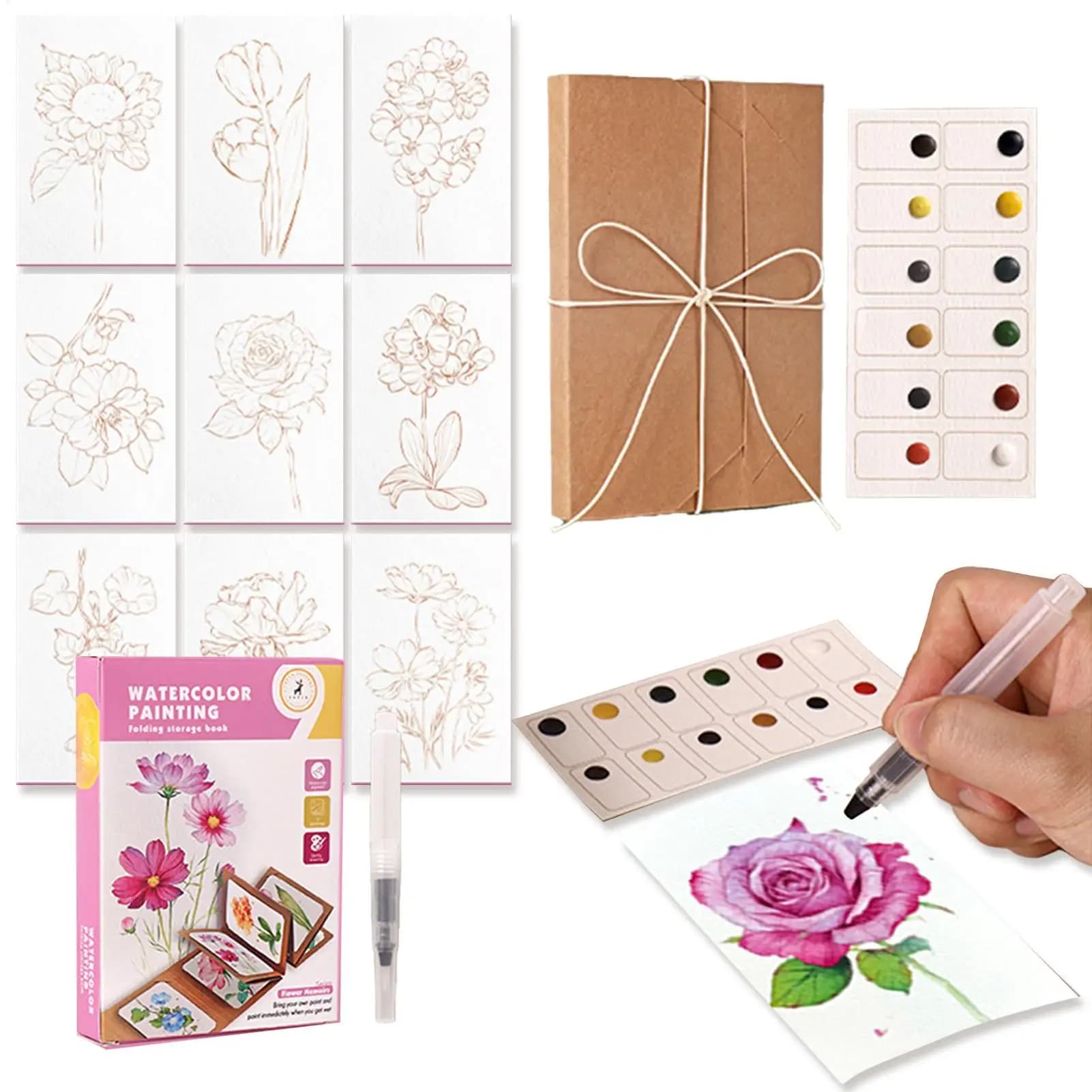 Travel Watercolor Set Art Workbook Painting Set Mini Painting Book Kit For Travel Sketching Outdoor Journal Family Desktop