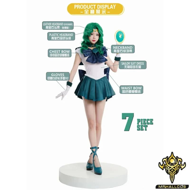 ♛ 2026 ♛ MRHALLCOS Costume da Cosplay Anime Sailor Neptune Michiru Kaiou Moon Crystal, Abito per Feste di Halloween, per Bambini, Adulti e Donne ❤
