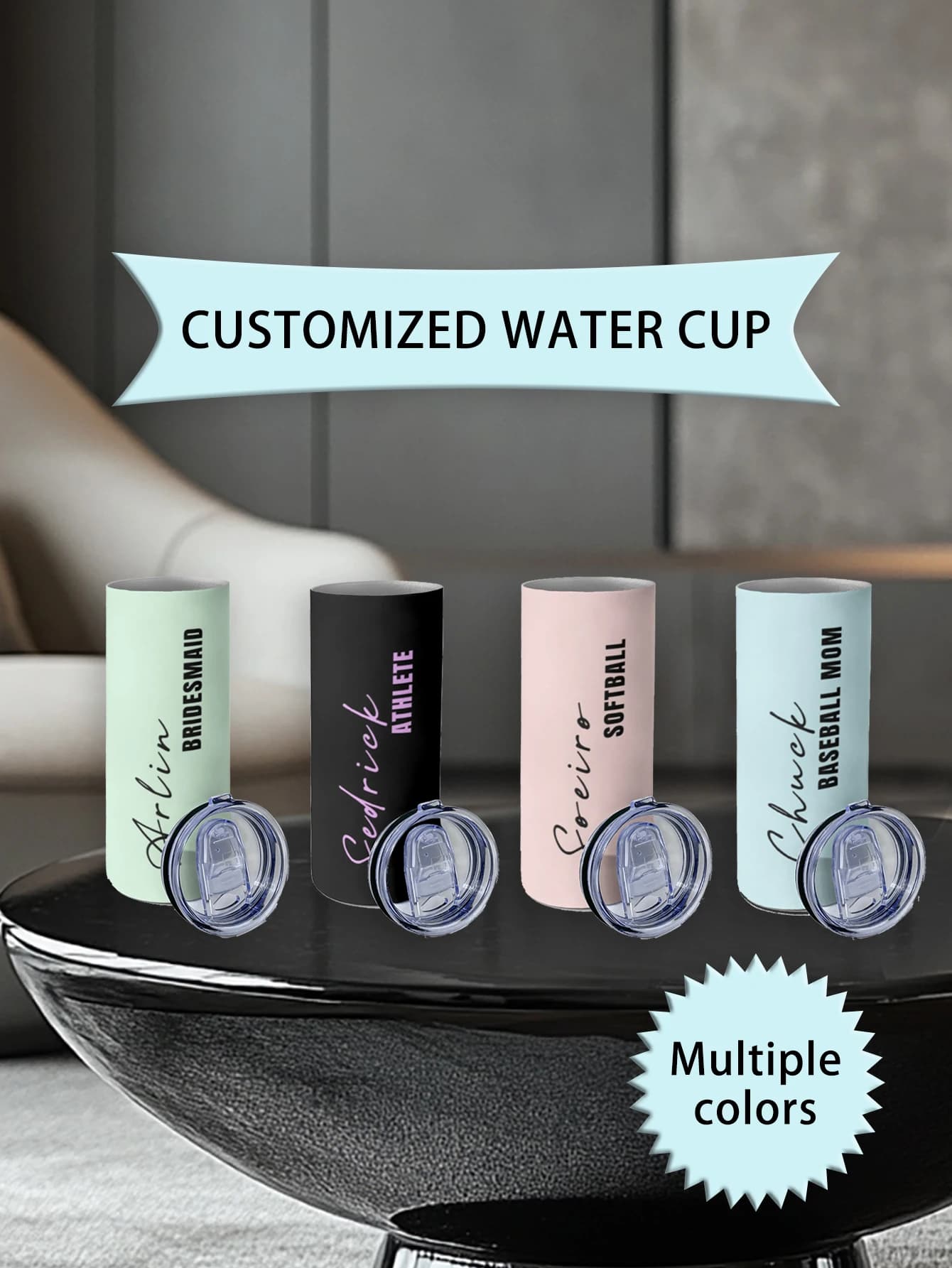 Custom 20 ounces slim glass with straw using photo name Customised cup custom travel cup