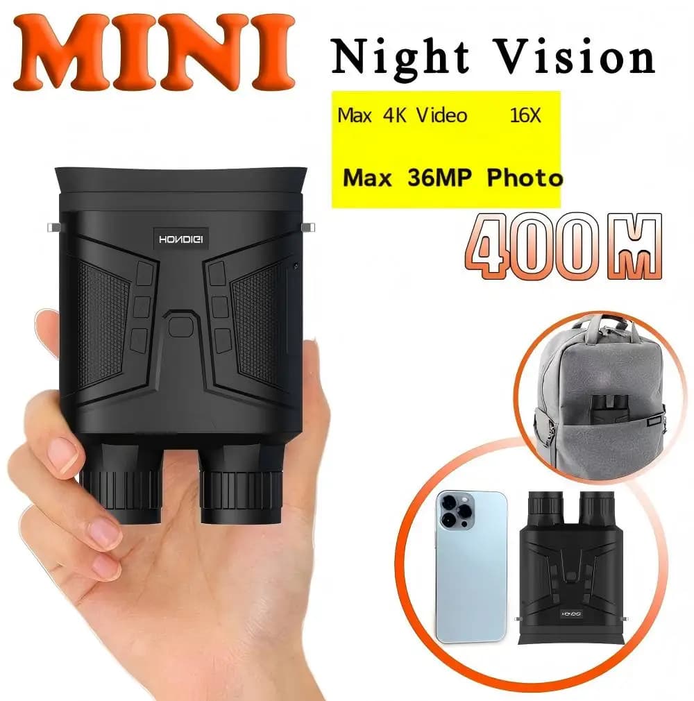 Visore Notturno 400m, Fotocamera da Caccia 4K, Binocolo con Visione Notturna, Batteria Li 6000mAh, Zoom Digitale 16X, Regalo Ideale per Ragazzi