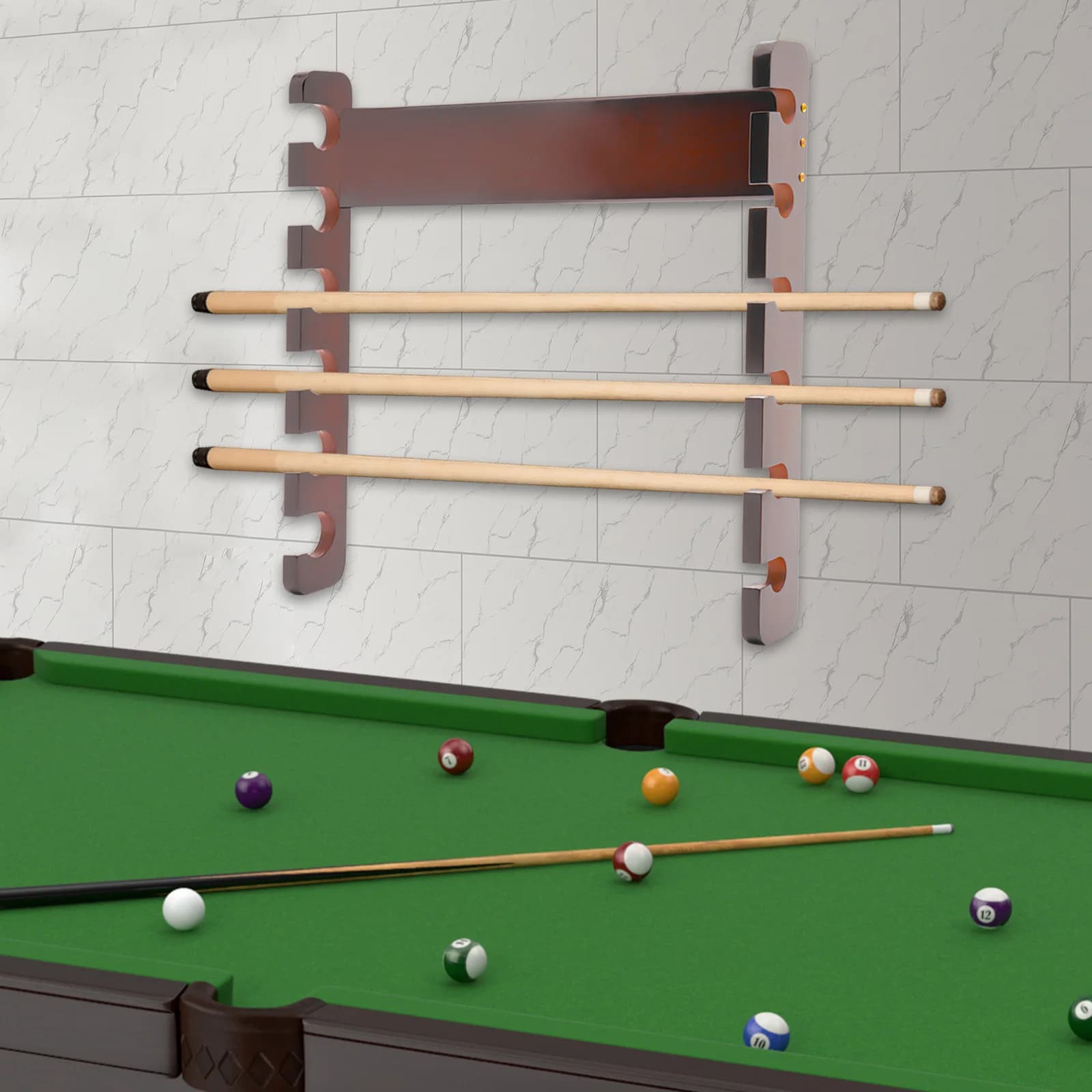 Porta stecche da biliardo per stoccaggio orizzontale da 6 bastoncini Porta stecche da biliardo a parete in legno Sycamore 22,83 * 2,36 * 22,83 pollici