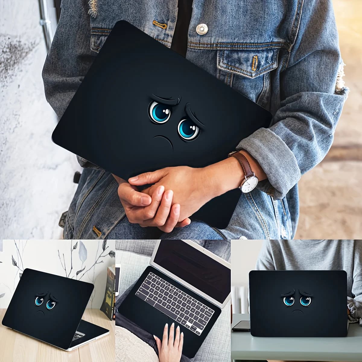 Set da 2 pezzi di divertenti adesivi facciali per laptop, superficie impermeabile, resistente ai graffi, semilavorata adatta per la decorazione del laptop