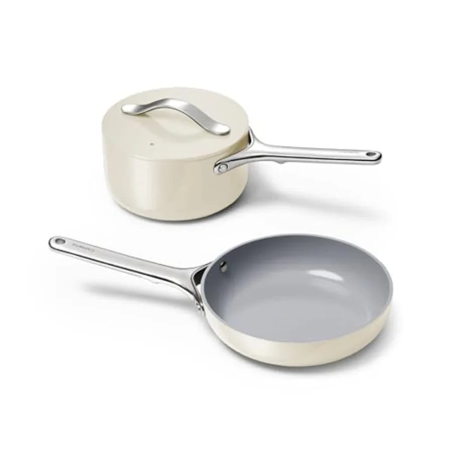 Set di pentole mini - Padella antiaderente in ceramica da 1,05 qt, pentolino da 8 pollici (1,75 qt) e supporto per riporre - Non tossico, senza PTFE e PFOA