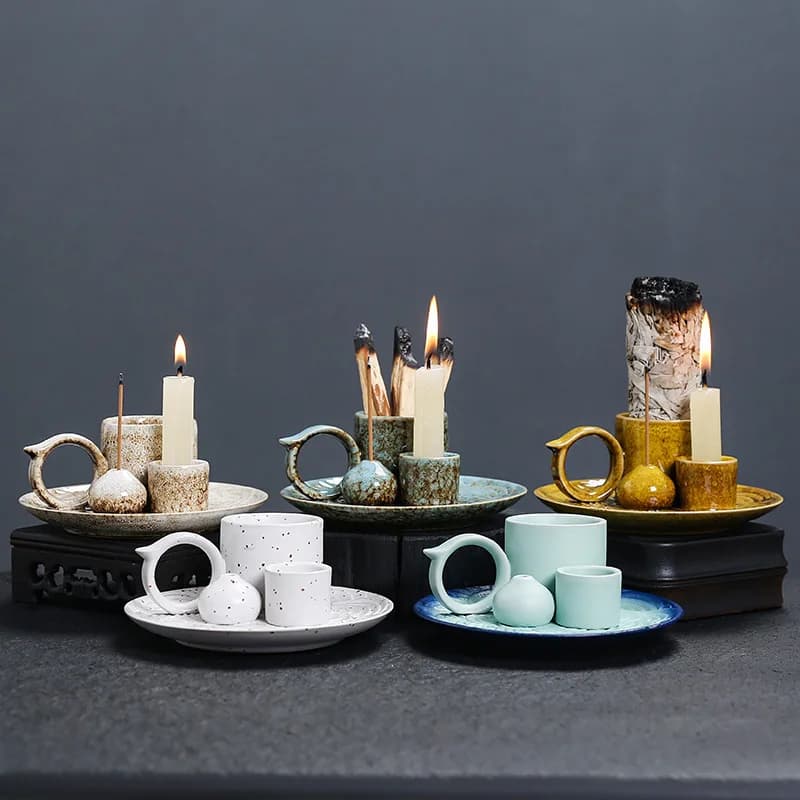 4 in 1 Incense Burner, Sage Palo Santo Holder, Incense Stick Holder Candles Holder Ceramic Censer for Meditation Living Room