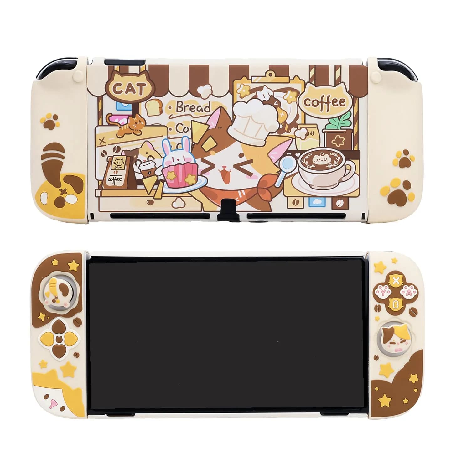 Custodia protettiva compatibile con Switch OLED - Guscio rigido con impugnatura in silicone e copri joystick, Calico Cat