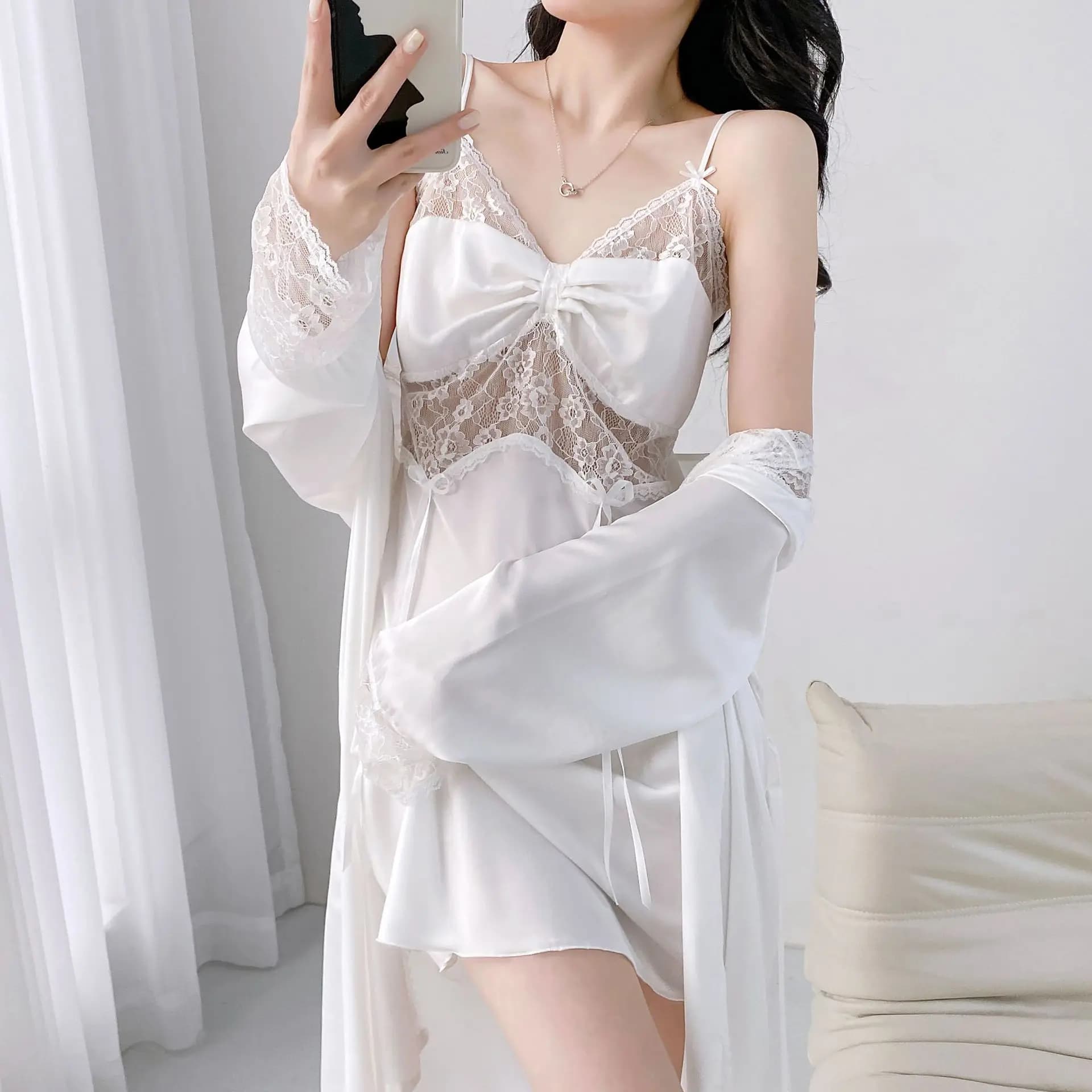 Bathrobe Nightdress Sets Bride Bridesmaid Wedding Robe Gown Womens Lingerie Sleepwear With Belt Nightgown Loose Kimono