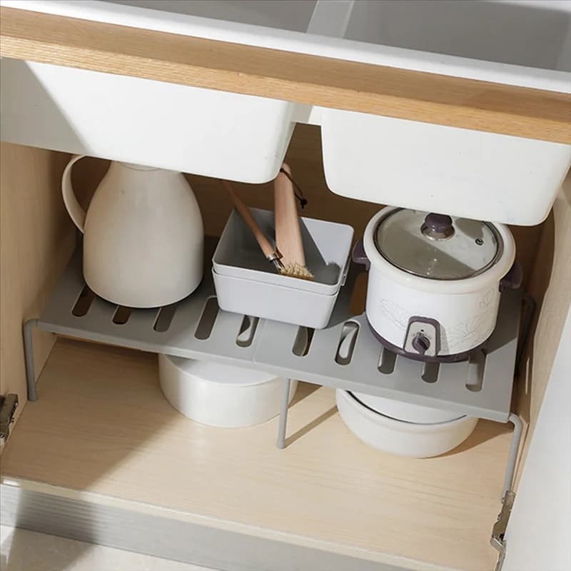 AB35-3X Portaoggetti da bancone espandibile da cucina Portaoggetti da bagno sotto il lavandino Portaoggetti da scrivania per dispensa Bianco