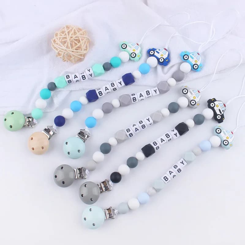 Bambino personalizzato nome personalizzato silicone cartone animato auto ciuccio clip catena massaggiagengive capezzolo porta ciuccio massaggiagengive masticare regali infermieristici
