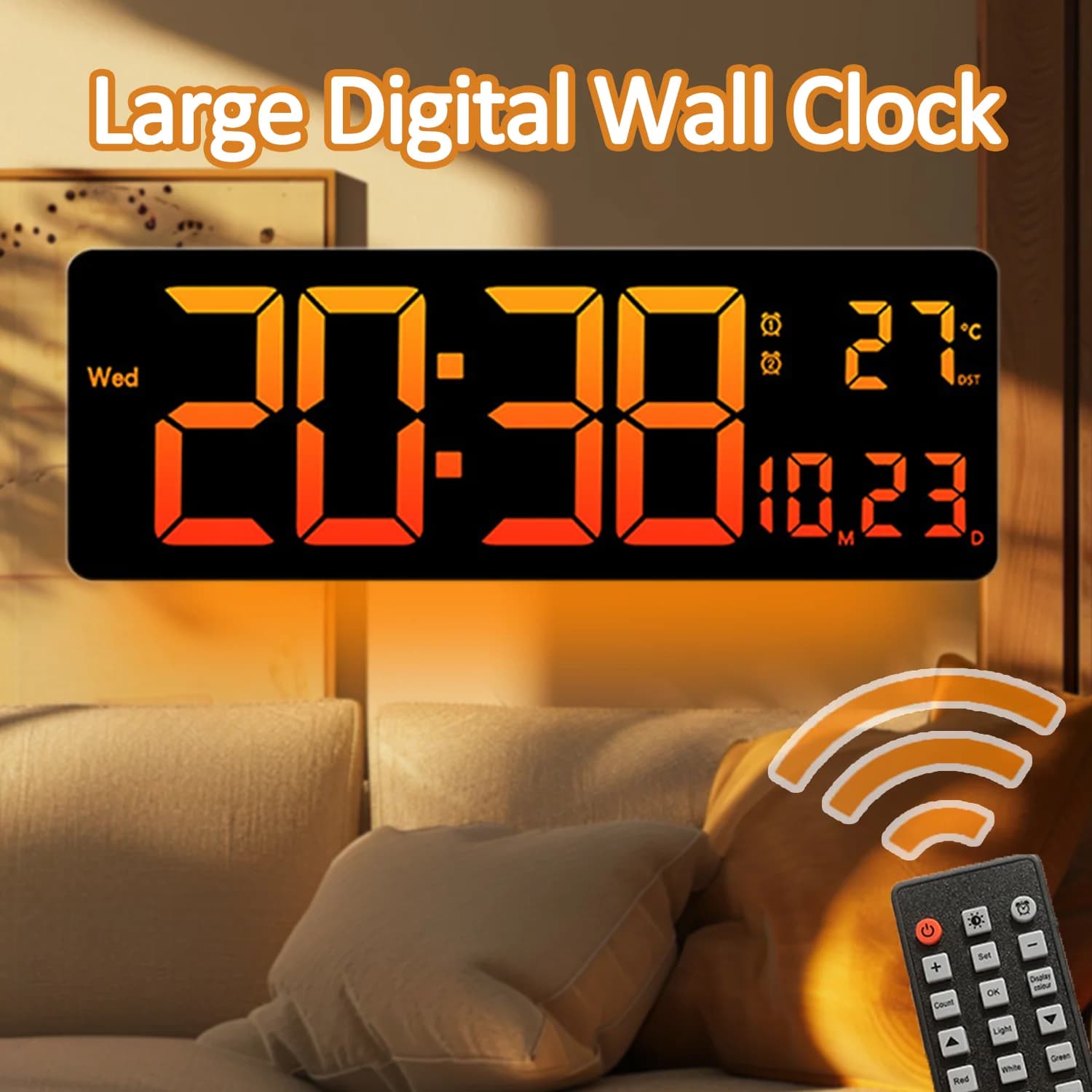 Orologio da parete digitale grande da 16 pollici TEMP Data Settimana DST Orologio da tavolo a LED con telecomando 12/24 ore Sveglia elettronica a LED Decorazioni per la casa