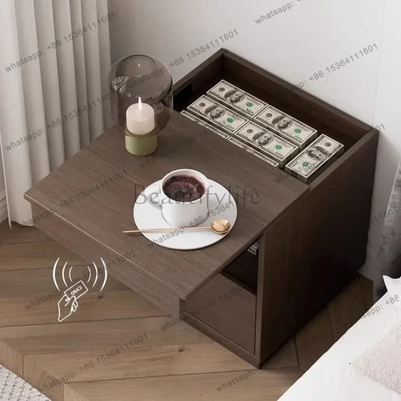 Comodino con Armadietto Nascosto e Serratura, Sblocco con Carta Magnetica NFC, Tavolini da Notte
