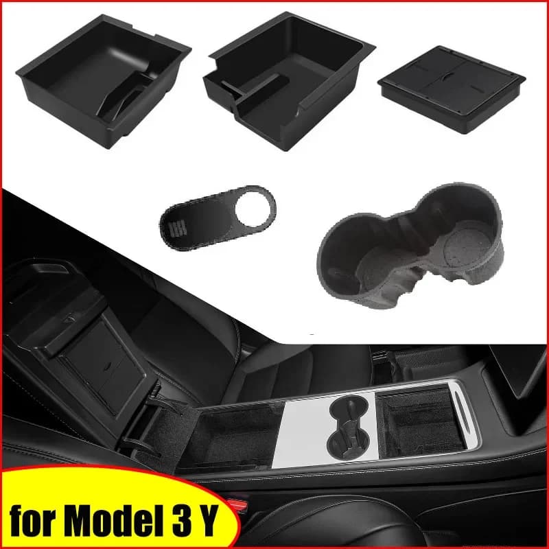 Scatola portaoggetti per Tesla Model Y 2020-2024 e Model 3 2019-2023, vassoio bracciolo console centrale, scatola nascosta, copertura webcam, accessori auto
