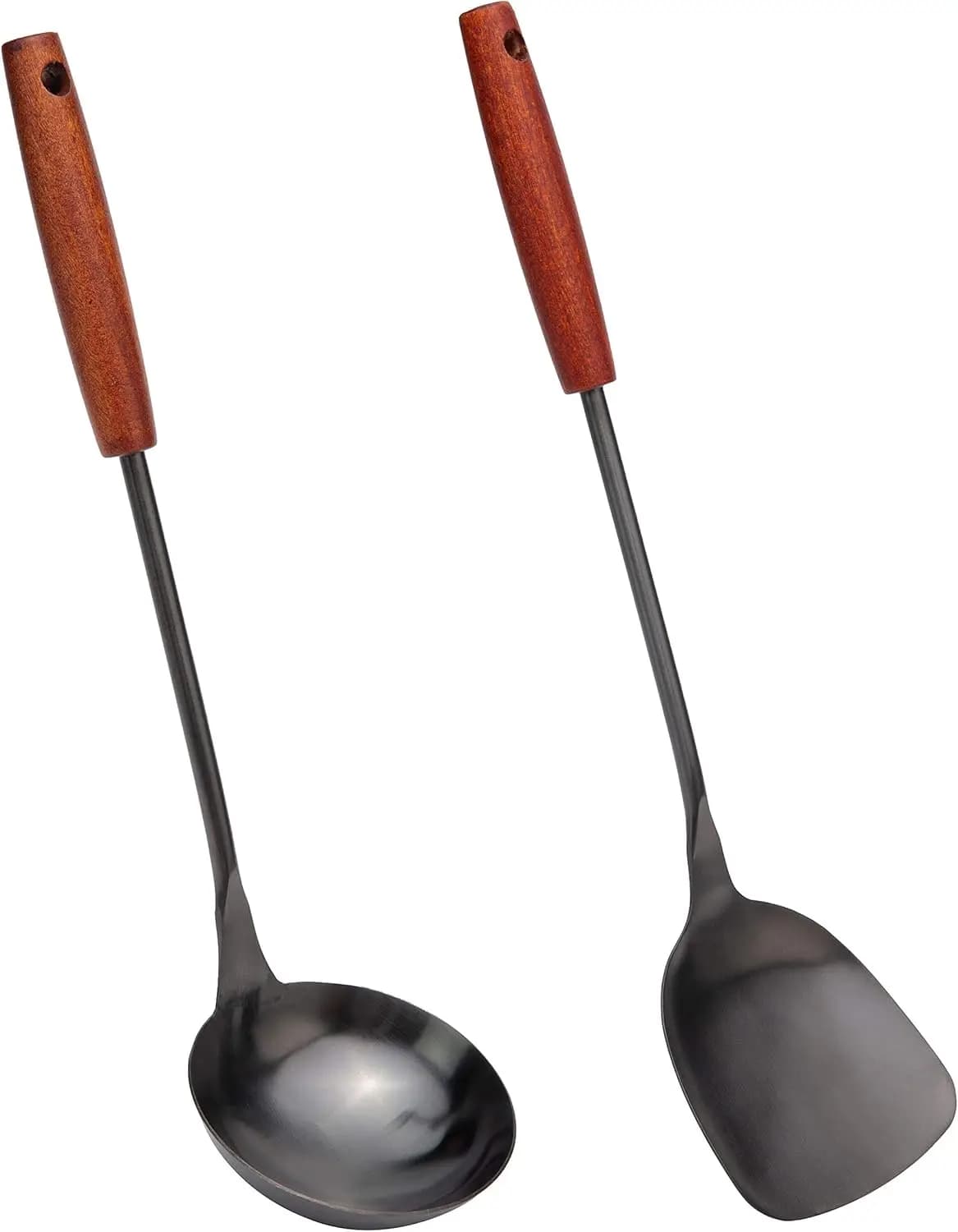Set di utensili per wok con spatola e mestolo, utensili per wok da 14,2-15 pollici, spatola per wok in acciaio inossidabile