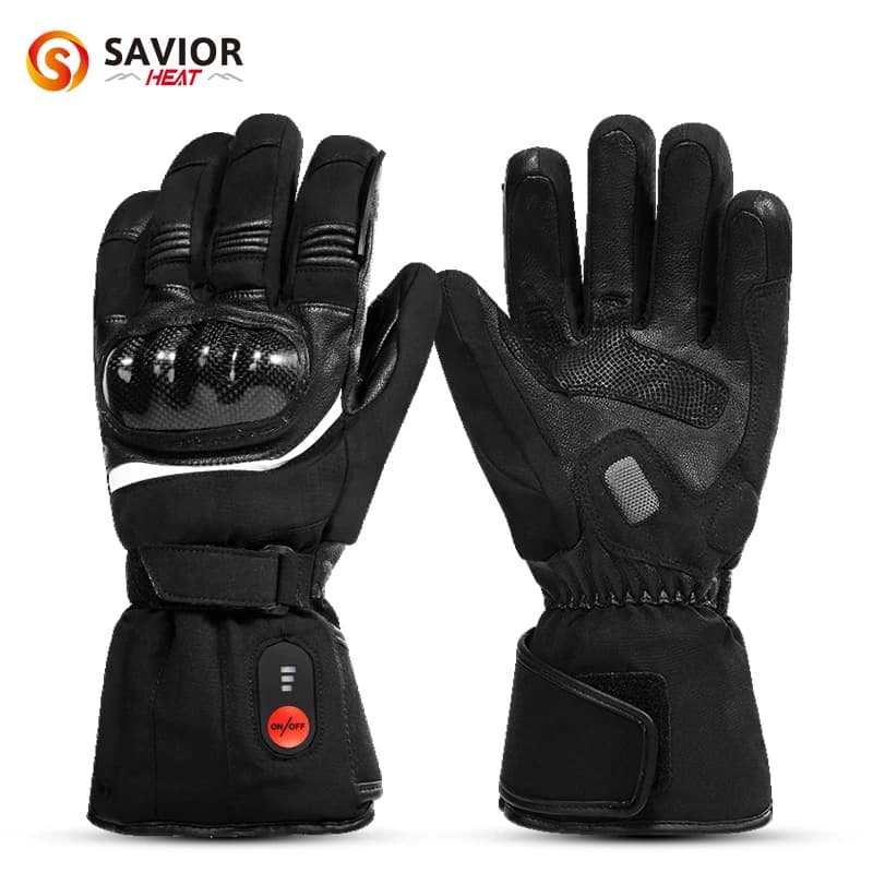 SAVIOR Pelle di capra Protezione per le nocche Batteria elettrica Gant Chauffant Motore Guanti da moto riscaldati per equitazione termica invernale