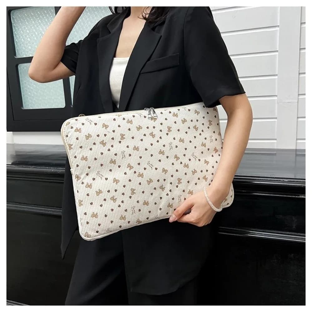 New Corduroy Laptop Case Protective Flower Print Laptop Sleeve Lightweight Shockproof Tablet Protective Pouch School