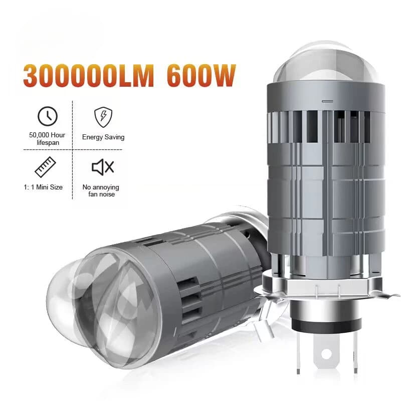 Obiettivo per proiettore Bi Mini LED H4 da 600 W 300000 LM Plug and Play Lampadina per auto Canbus Auto Faro Turbo Lampade Doppio fascio alto basso 12V 24V