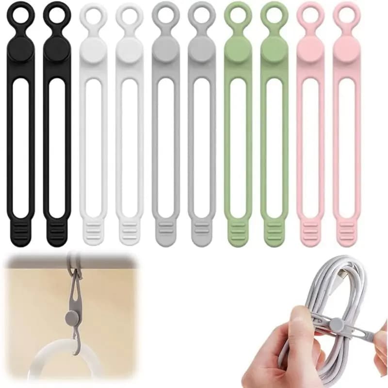 B03B-Organizzatori per Gestione Cavi 10 Pezzi, Fascette in Silicone per Fissaggio e Agruppamento di Cavi e Fili