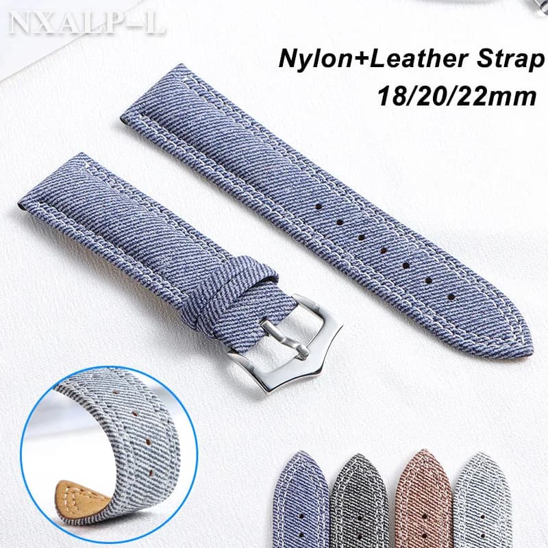 Cinturino per orologio in nylon tela denim 18mm 20mm 22mm cinturino in pelle per Seiko per braccialetto Omega accessori per cinturino per orologio intelligente