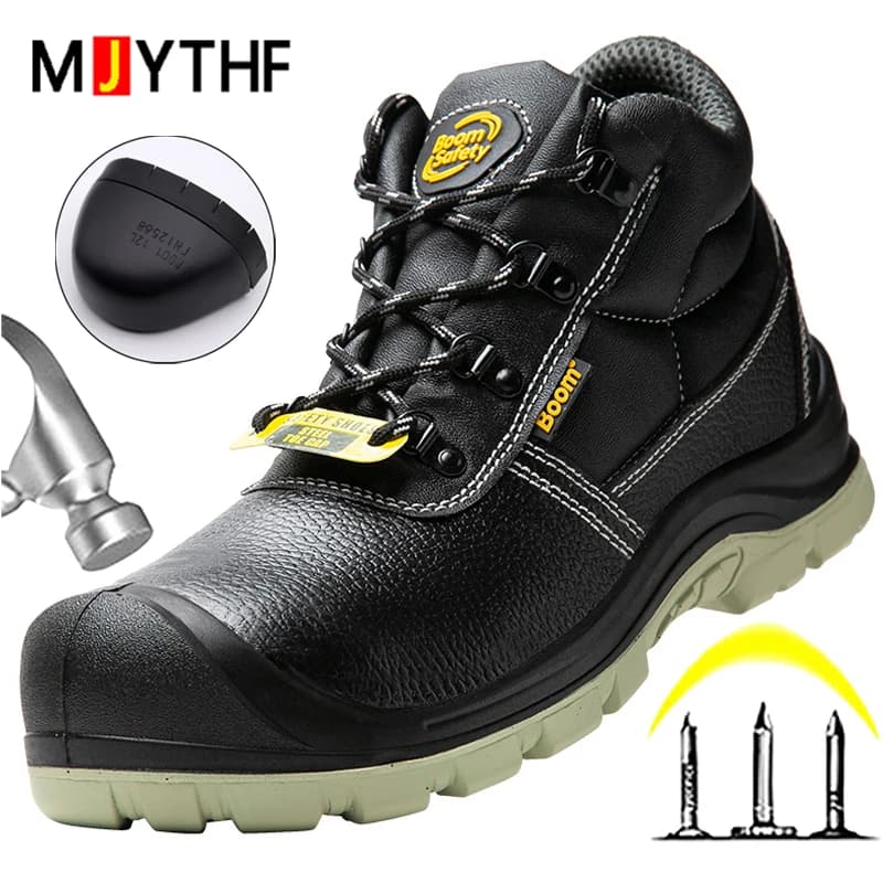Indestructible Shoes Work Boots Men Steel Toe Shoes Puncture-Proof Work Safety Shoes Wear-resistant Waterproof Leather Boots