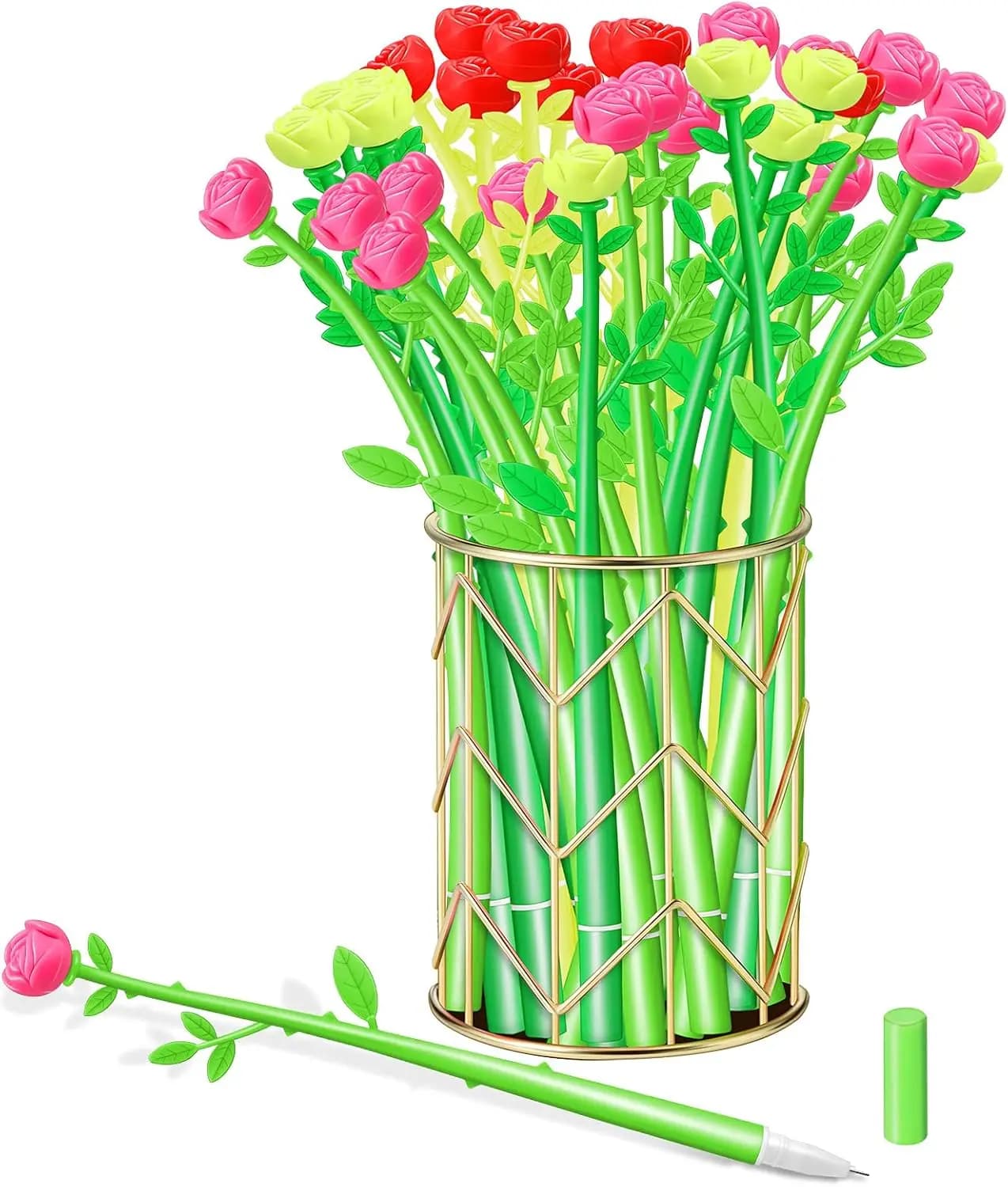 24 penne gel a forma di fiore rosa creativa nera da 0,5 mm penna a inchiostro gel per ragazze donne forniture per scrittura scolastica per ufficio