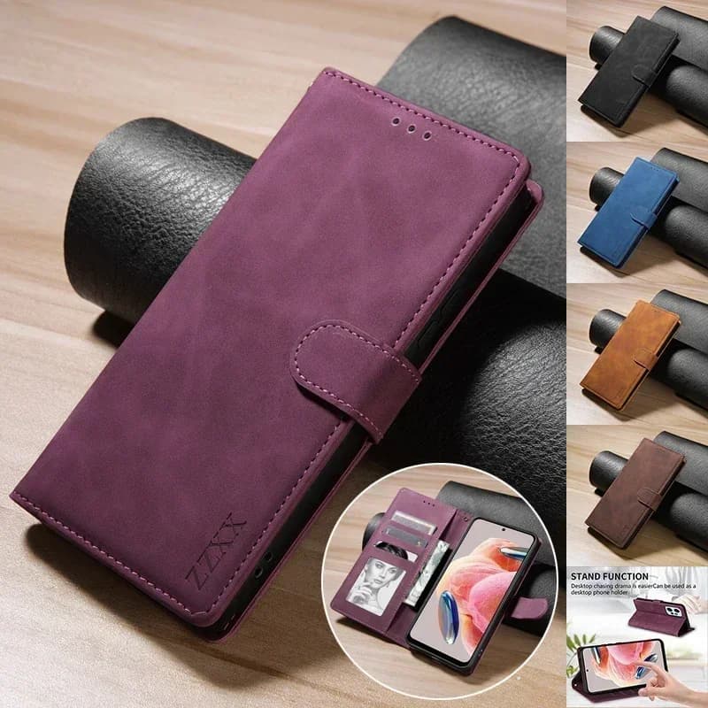 Portafoglio con slot per schede supporto cornice per foto custodia in pelle con vibrazione magnetica per Xiaomi Redmi Note 14 Pro + 13 Pro 12 12S 11 11S 10 9 8T 7