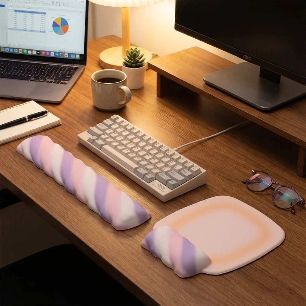 Tappetino per mouse in memory foam morbido a forma di marshmallow con poggiapolsi Tappetino per tastiera Supporto per polso antiscivolo Ufficio Gamer Computer desktop