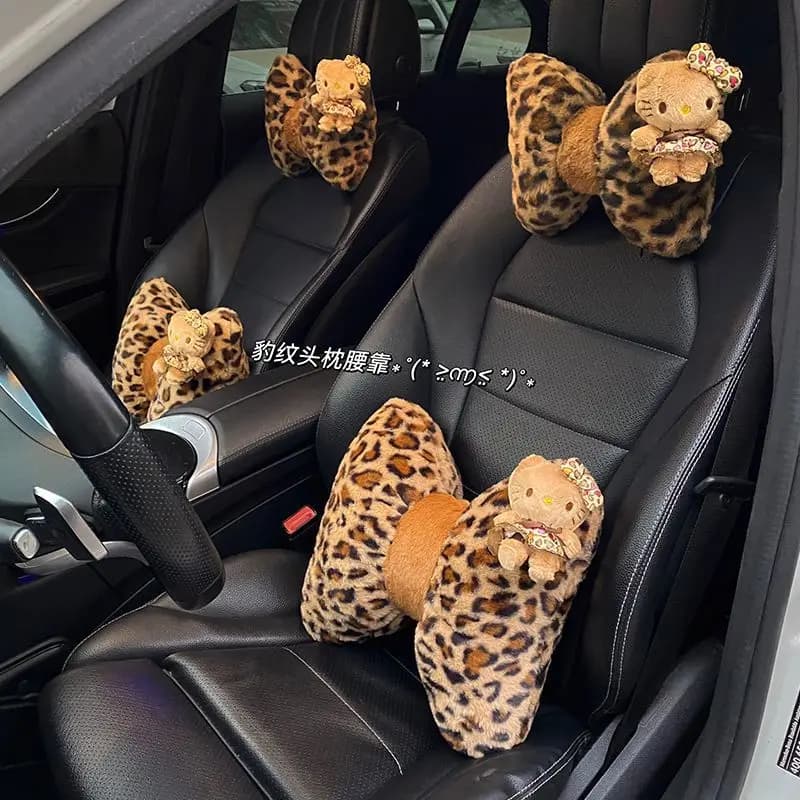 Cuscino Poggiatesta per Auto Hello Kitty, Cuscino con Stampa Leopardata, Accessorio Auto per Ragazze, Supporto Lombare per Auto