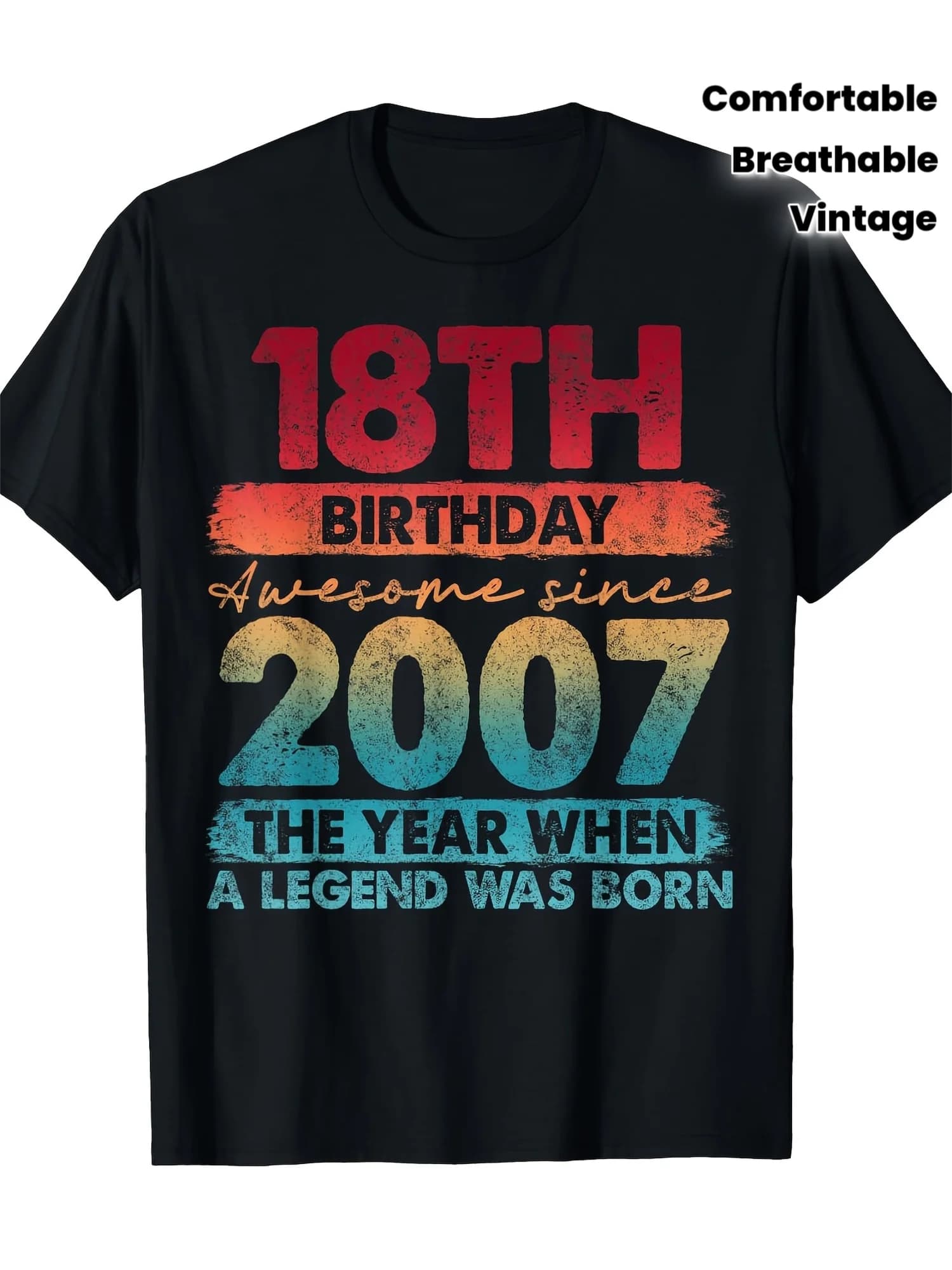 T-shirt vintage in edizione limitata per il 18° compleanno del 2007 - Stampa grafica nostalgica in stile anni 2000 con testo per il 18° compleanno