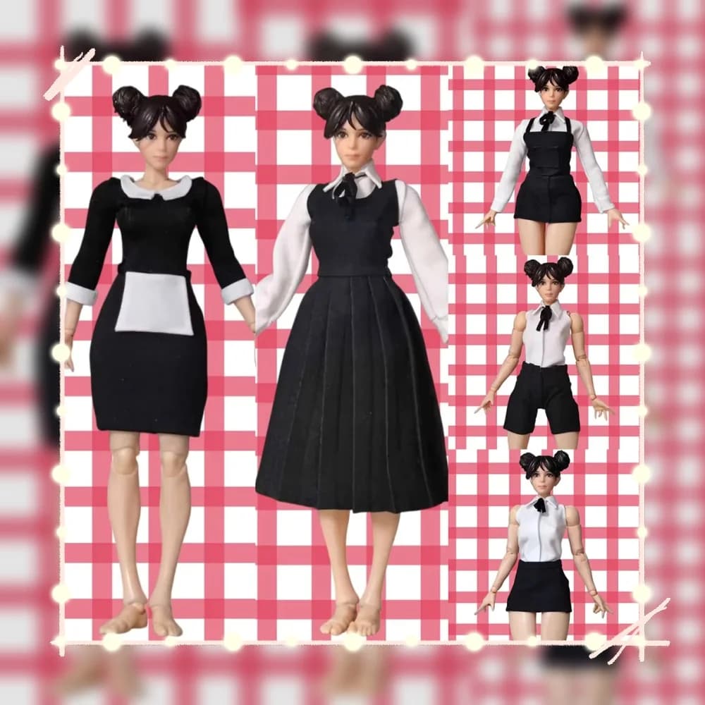 【Senza figura】 Abito da cameriera femminile in scala 1/12 Camicia senza maniche Gonna Pantaloncini Abito con cinturino per Action Figure da 6" SnailShell tbl 30ms