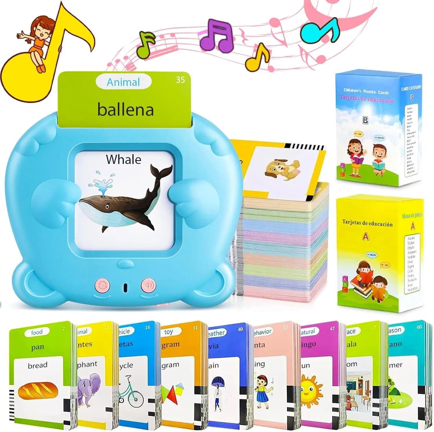 Carte Flash Parlanti in Spagnolo e Inglese per Bambini, 510 Parole Visive, Giocattoli Educativi Montessori per l'Apprendimento di ABC e Numeri