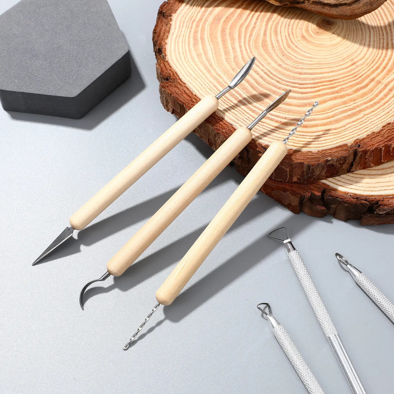Kit di Strumenti per Scultura in Ceramica, Set di Utensili in Legno e Metallo con Manico Bifacciale per Arti Visive e Incisione, Portatile