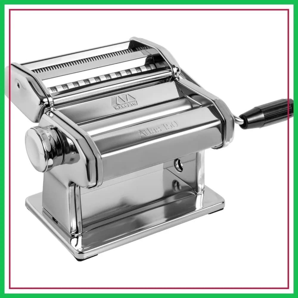 Macchina Manuale per Fare la Pasta, in Acciaio Cromato con Manovella Nera, Produce Lasagne, Fettuccine e Tagliolini
